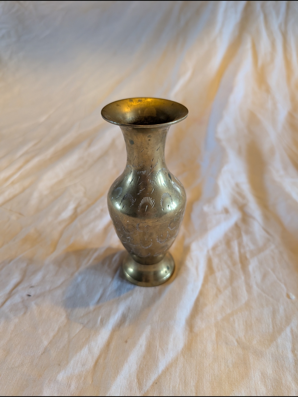 2/40$ Vintage Brass Etched Vase - Gold Tone